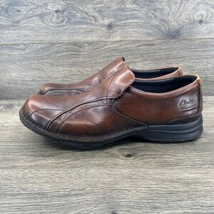 Clarks Mens Brown Leather Slip On Loafers Square Toe Shoes 82645 Size 11M